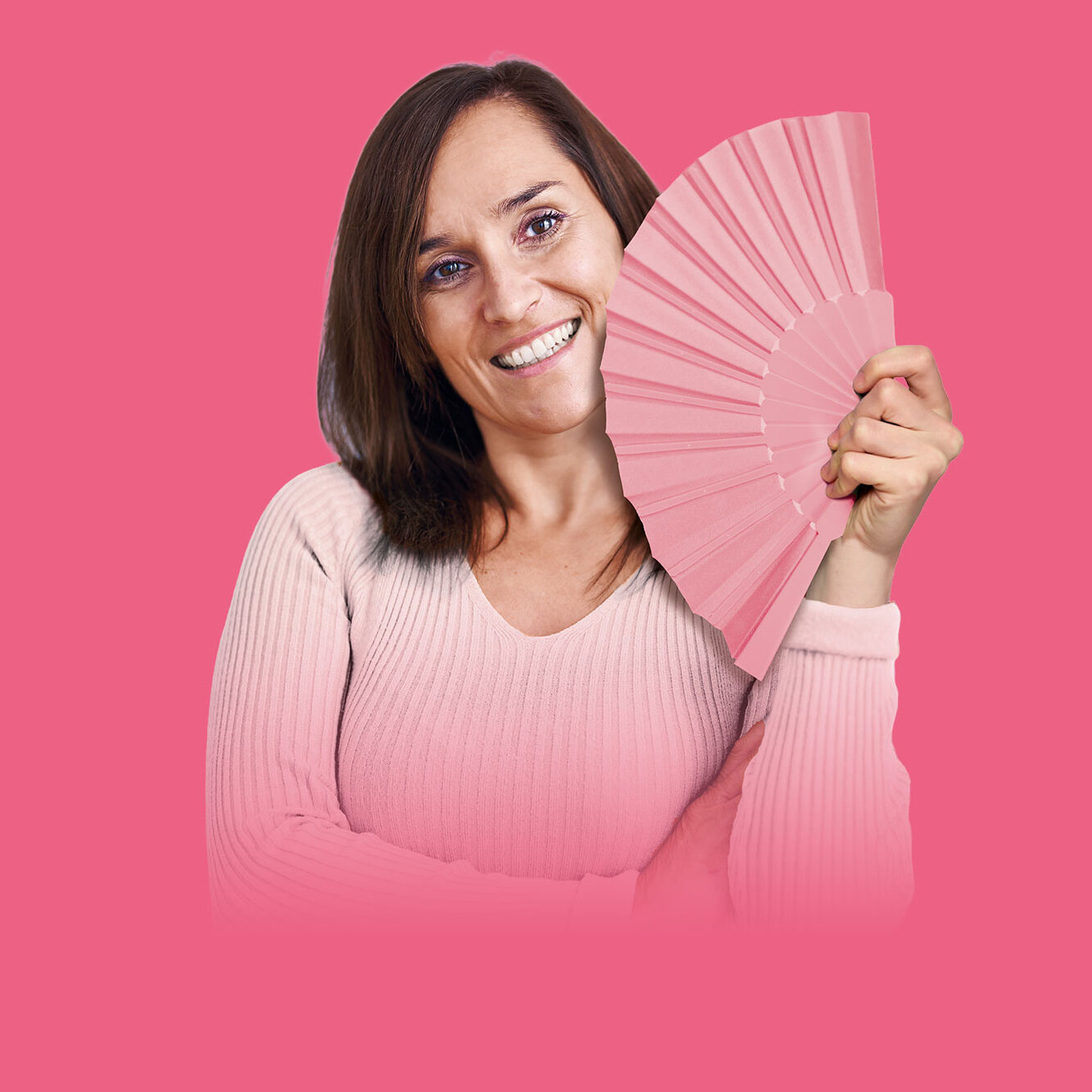 Bild einer Frau mit rosa Hintergrund die für die Ware Femalen® MENO forte steht